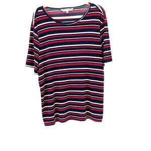 90's John Paul Richard Striped Stretch T-Shirt Womens XL Red White Blue USA Made